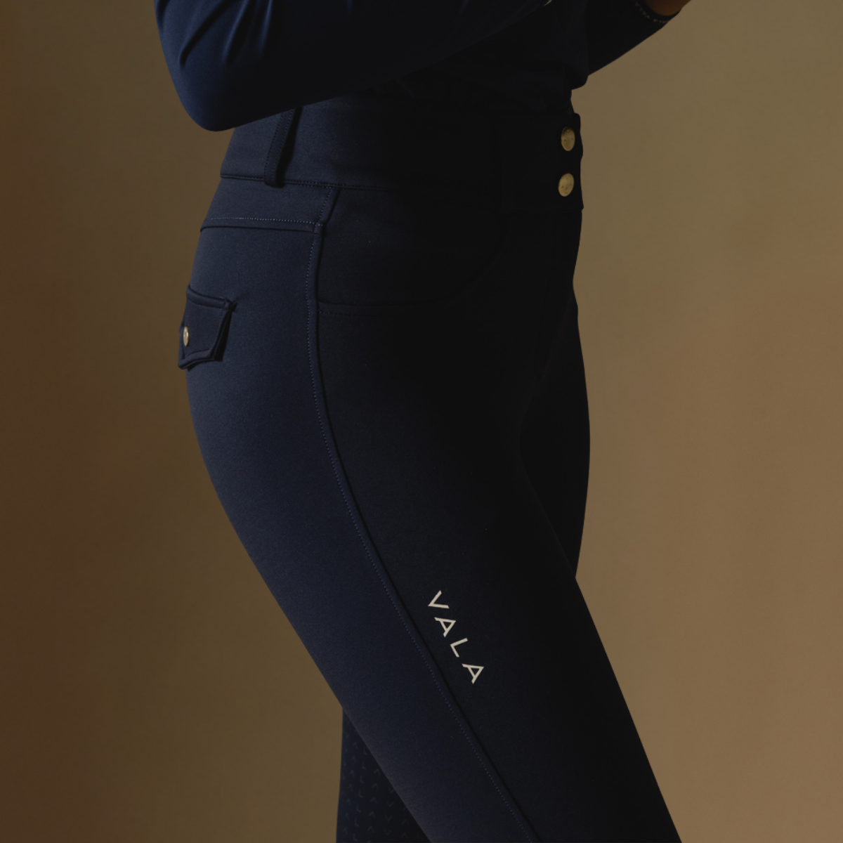 VALA Ladies Ultimate Button Up Full Grip Breeches, Navy