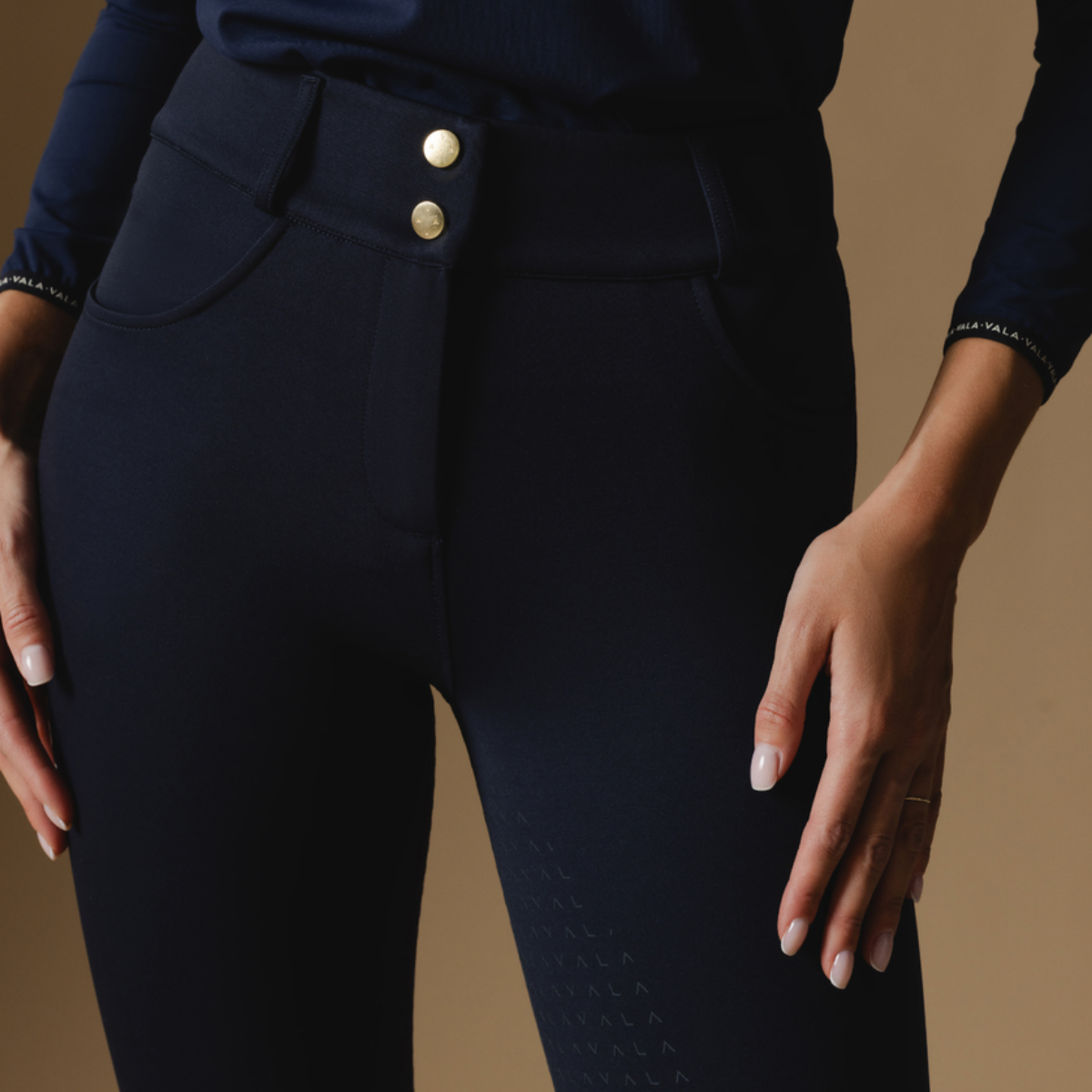 VALA Ladies Ultimate Button Up Full Grip Breeches, Navy