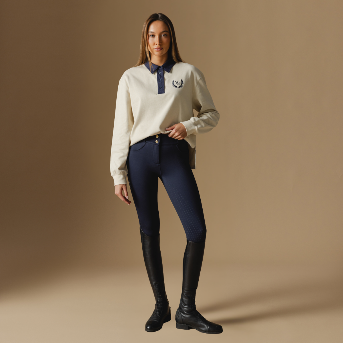VALA Ladies Ultimate Button Up Full Grip Breeches, Navy