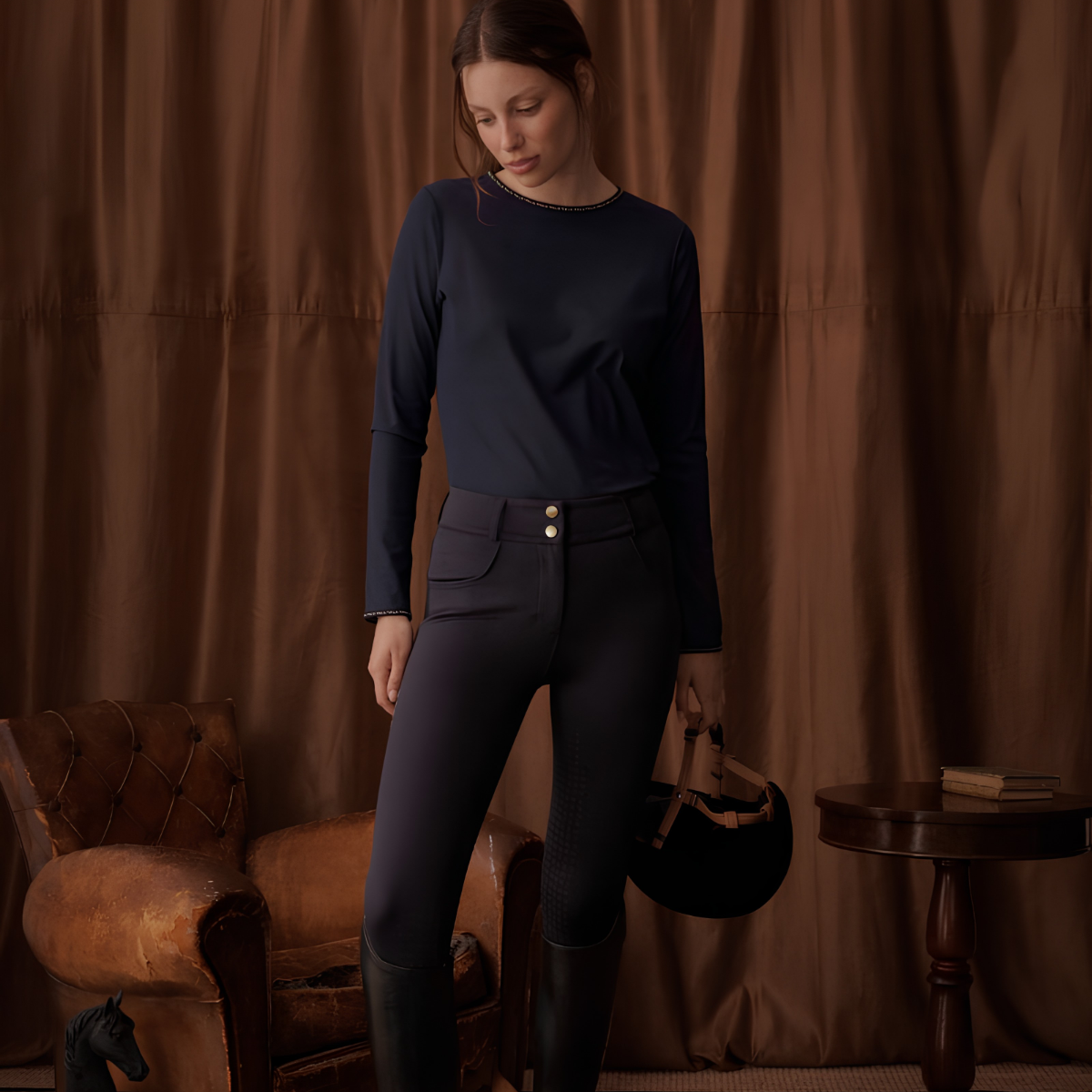 VALA Ladies Ultimate Button Up Full Grip Breeches, Navy
