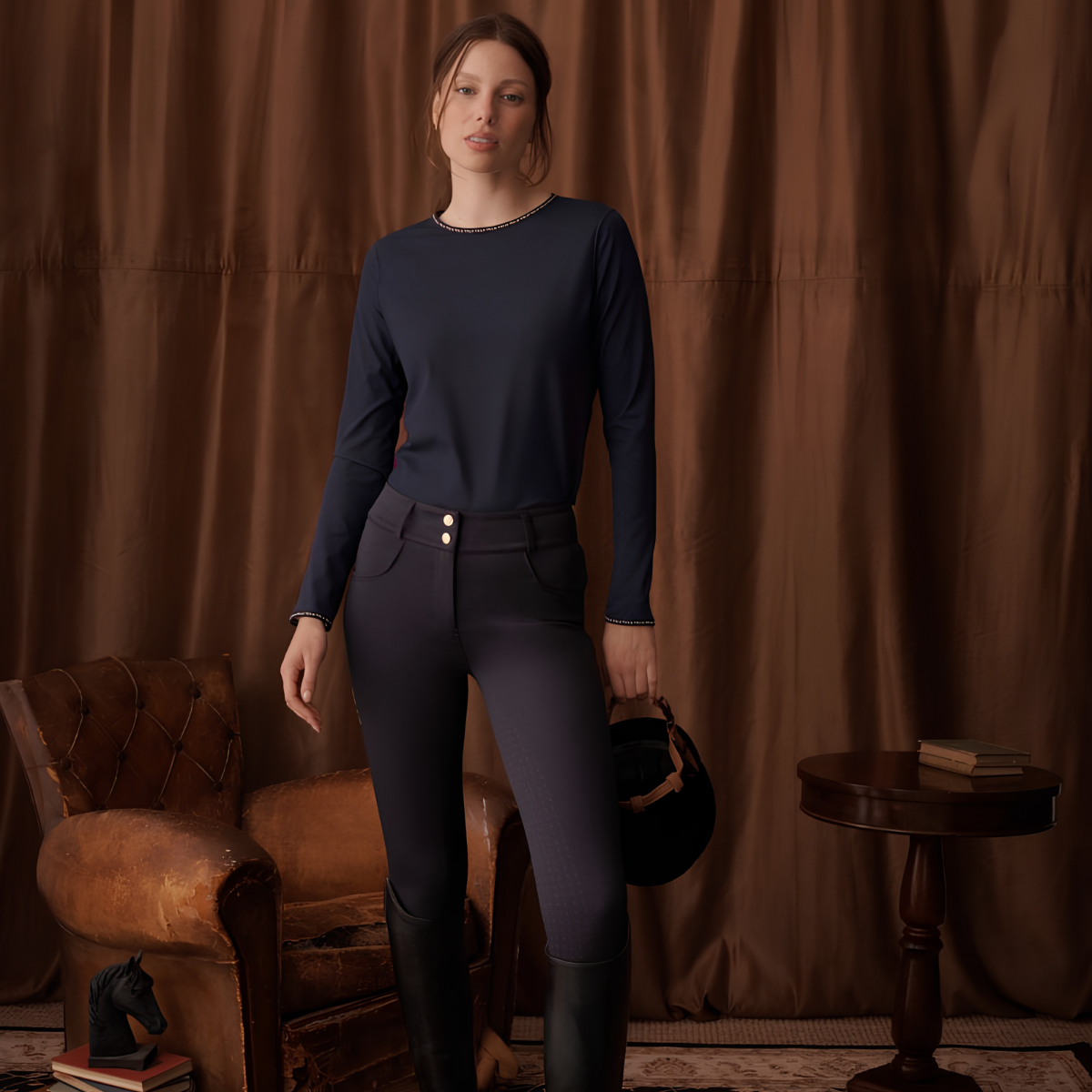 VALA Ladies Ultimate Button Up Full Grip Breeches, Navy