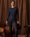 VALA Ladies Ultimate Button Up Full Grip Breeches, Navy