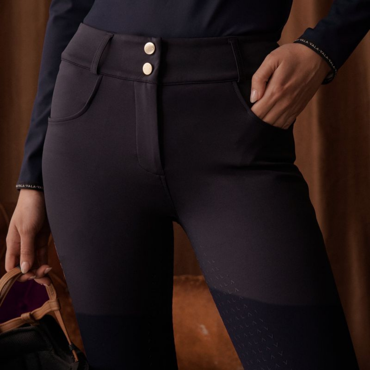 VALA Ladies Ultimate Button Up Full Grip Breeches, Navy