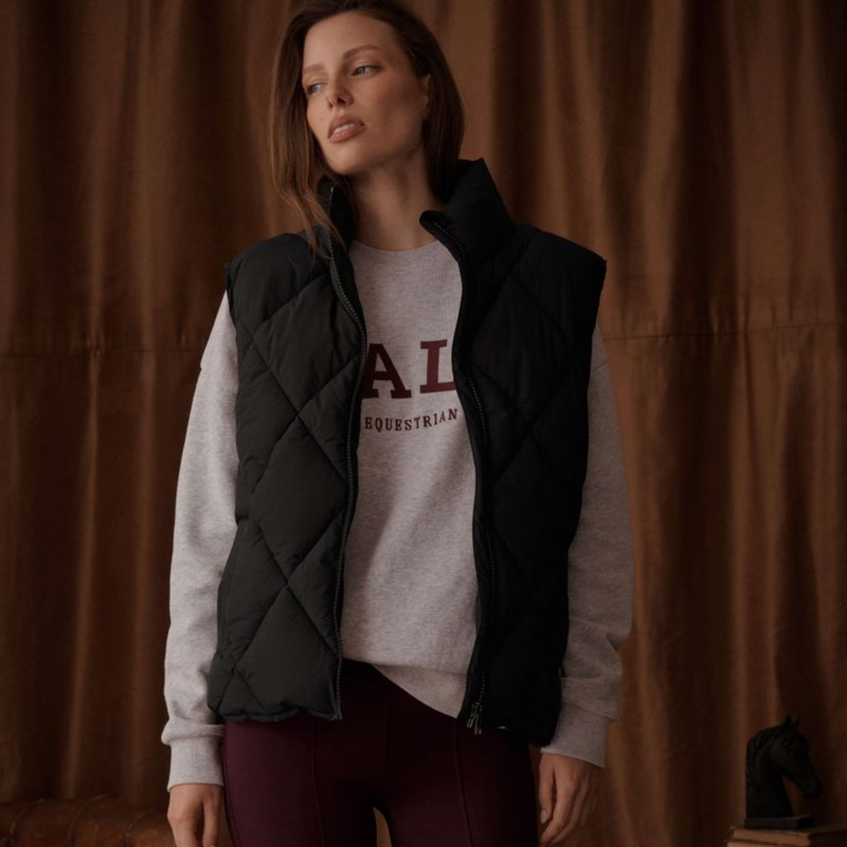 Vala Equestrian Ladies Diamond Quilted Vest, Black