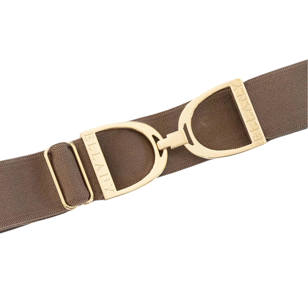 Ellany 1.5" Gold Stirrup Elastic Belt, Cocoa