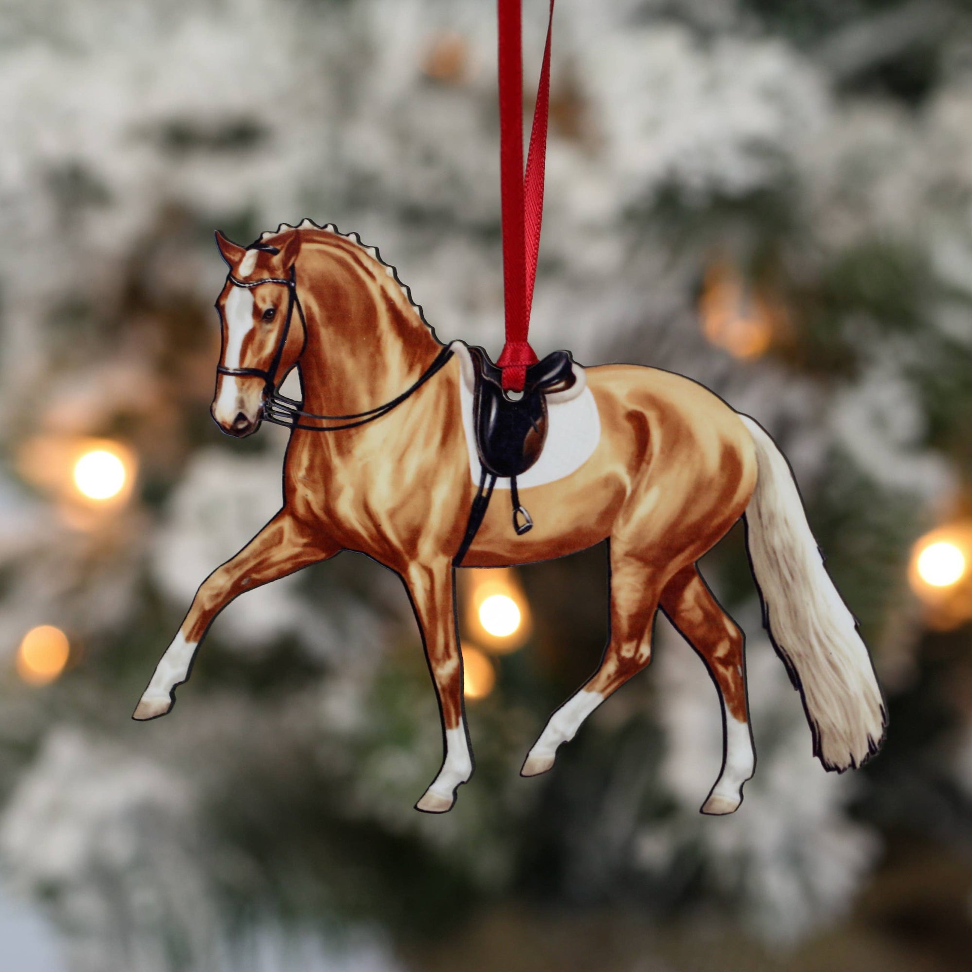 Dressage Horse Ornament - Palomino Half Pass Dressage II