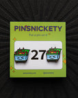 Pinsnickety Dumpster Fire horse show number pins on their product packaging card
