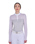 Equestro Women's Micro Mesh Long Sleeve Training Polo Shirt, Harbor Mist