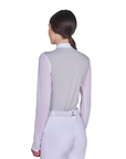 Equestro Women's Micro Mesh Long Sleeve Training Polo Shirt, Harbor Mist