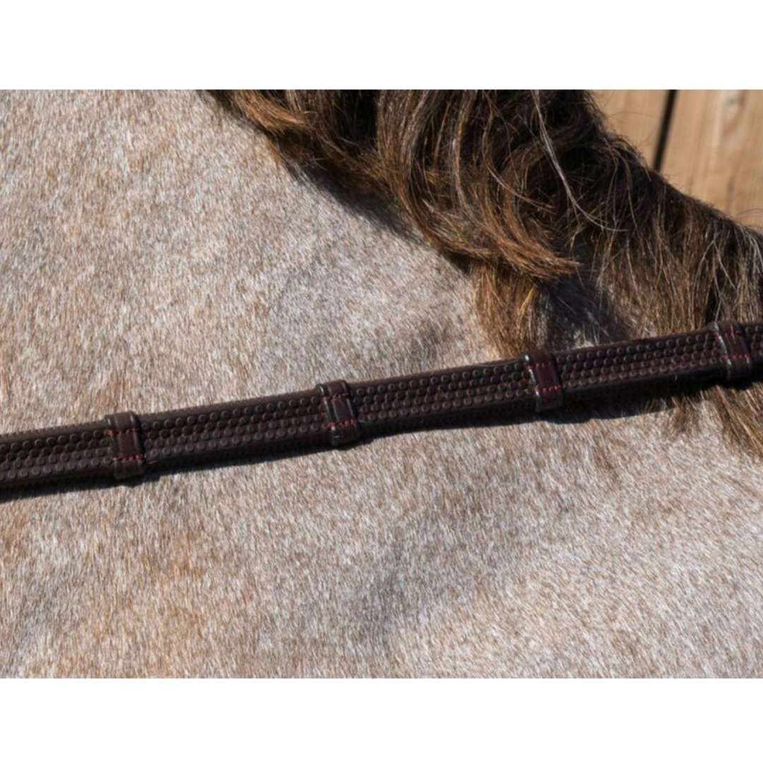 Dy'on 1/2" Rubber Reins With 7 Leather Loops, Brown, Working By Dyon