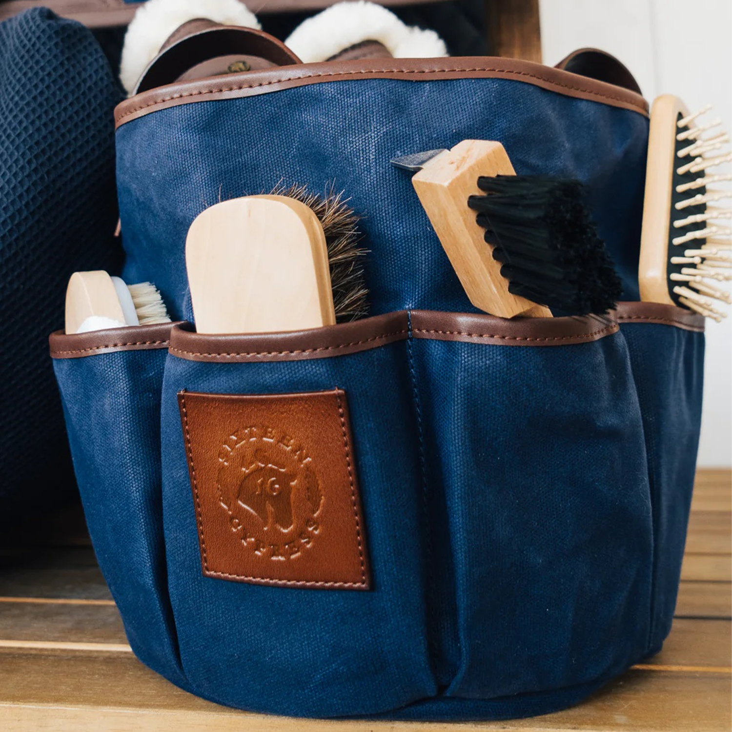 Sixteen Cypress Wax Canvas Grooming Tote, Indigo