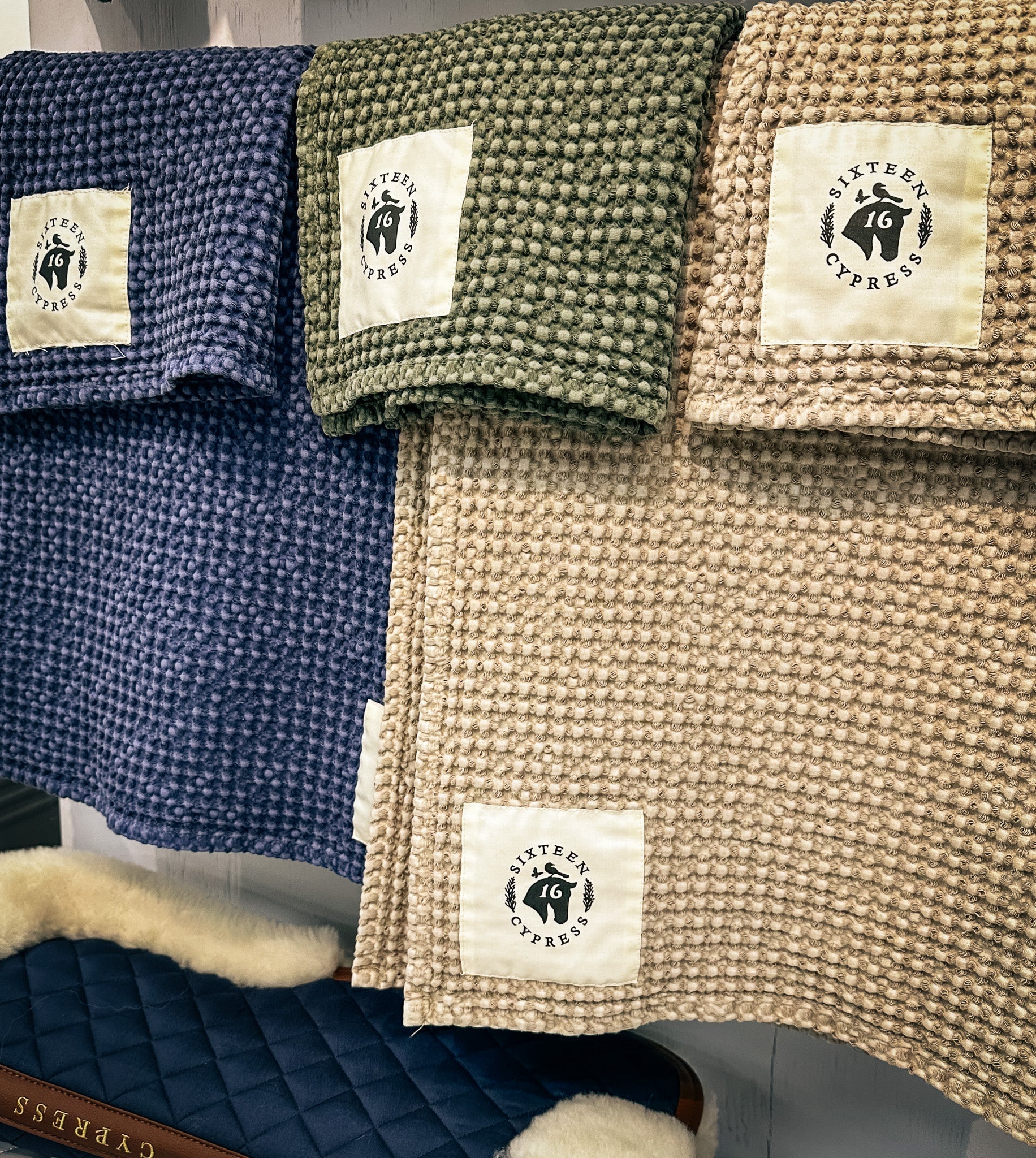 Sixteen Cypress Cotton Waffle Stable Towel, Spruce