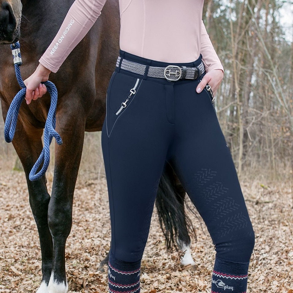 Fair Play MARLEY Knee Grip, High Rise Winter Breeches, Navy