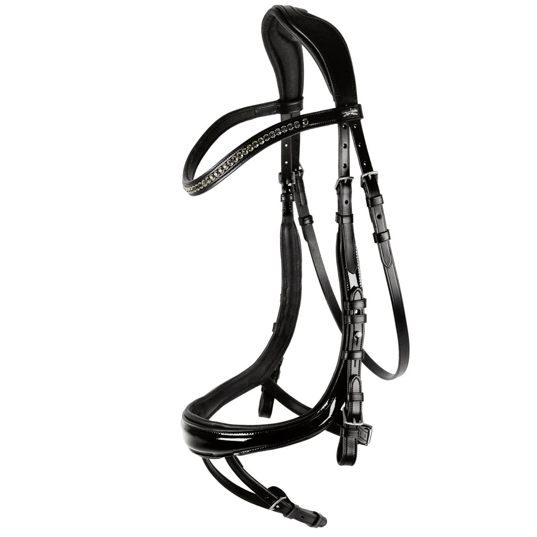 Schockemohle Equitus Beta Anatomical Special Bridle, Black Patent/Silver