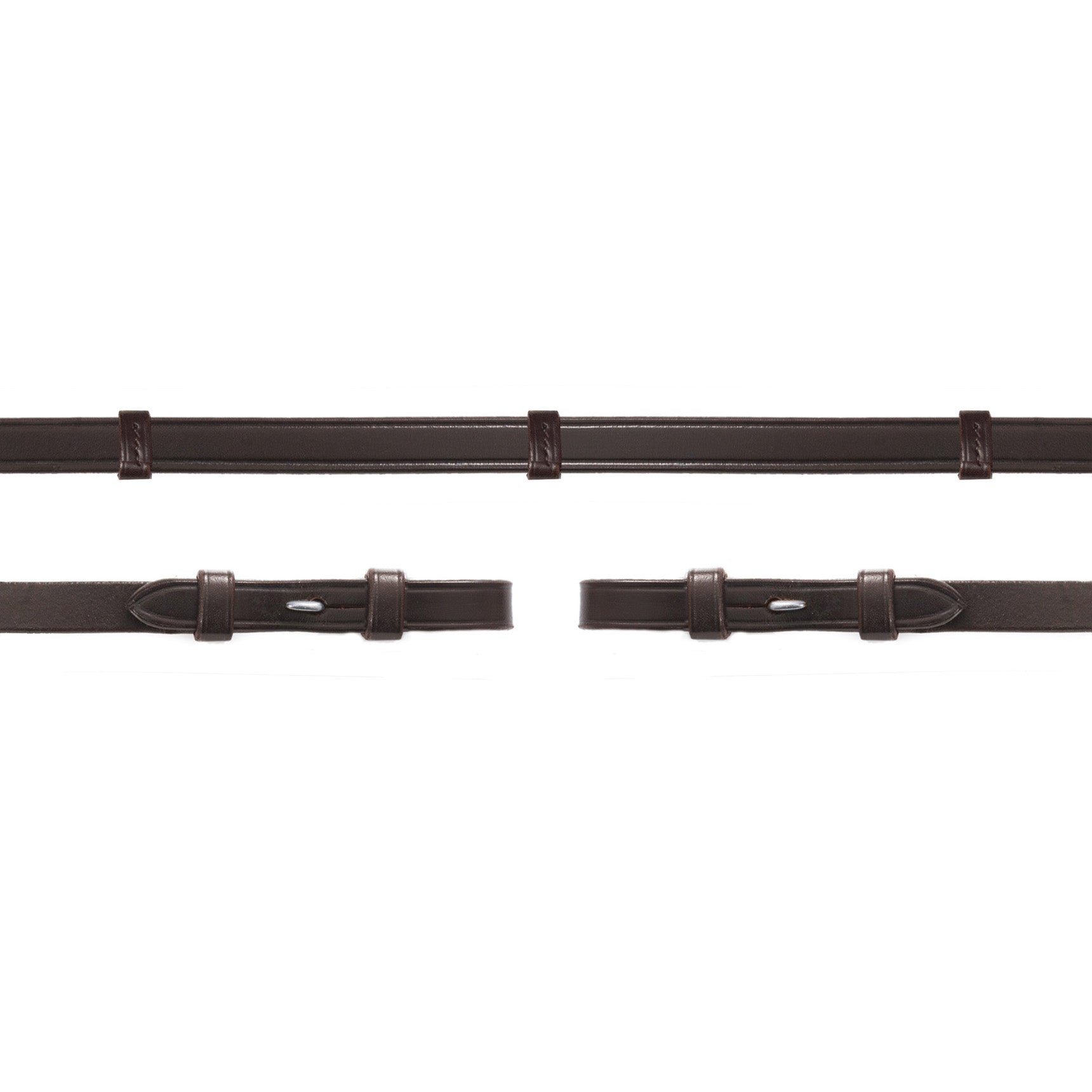 Schockemohle Leather Reins with Hook &amp; Stud, Dark Brown/Silver