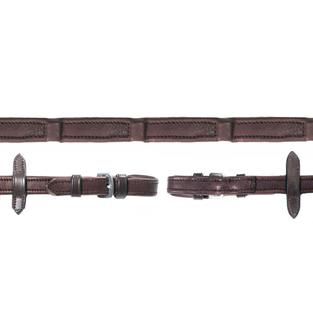 Schockemohle Durasoft Reins Wide (18MM) with Buckle, Nylon, Reinforcement, Wider Version, Dark Brown/Silver