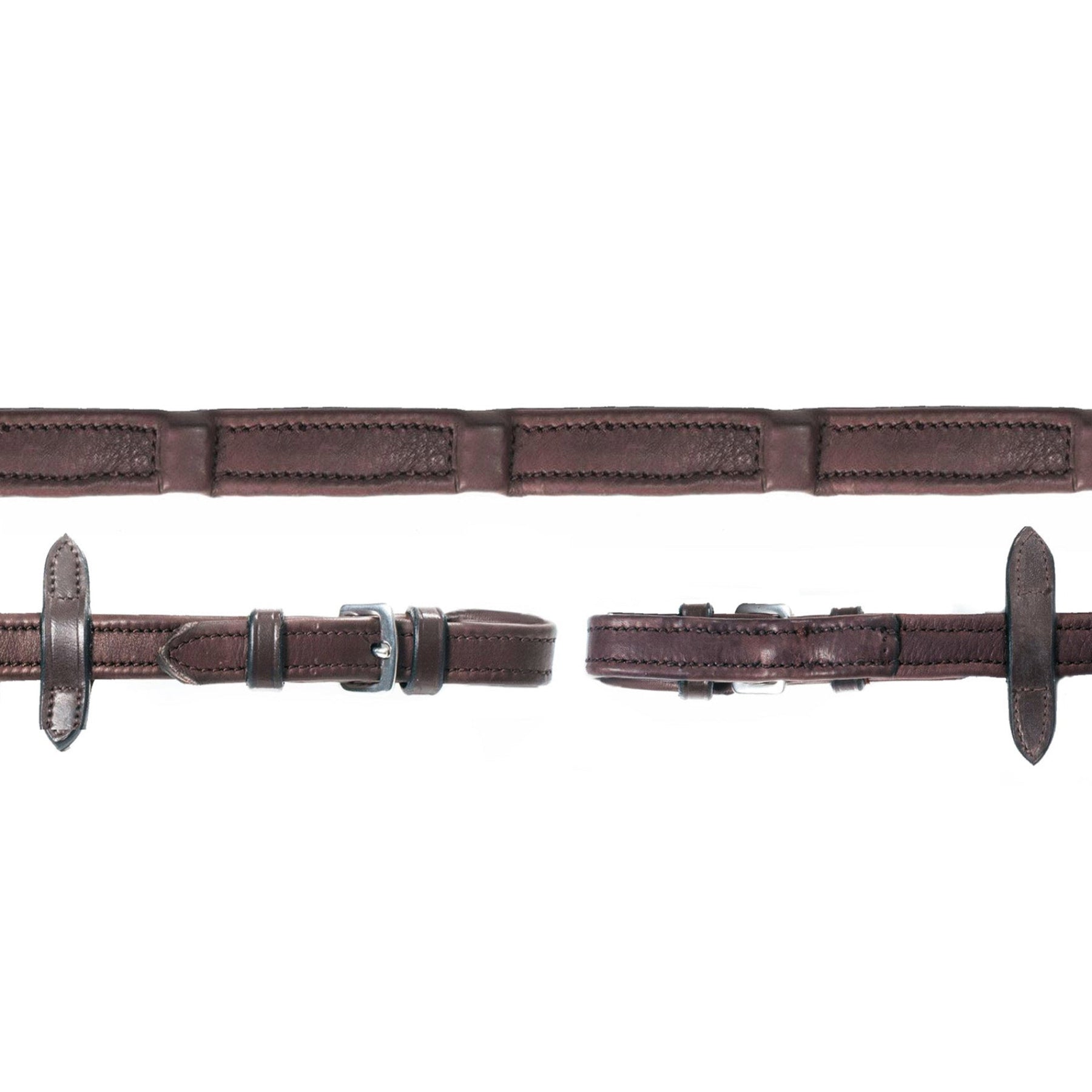 Schockemohle Durasoft Reins Wide (18MM) with Buckle, Nylon, Reinforcement, Wider Version, Dark Brown/Silver