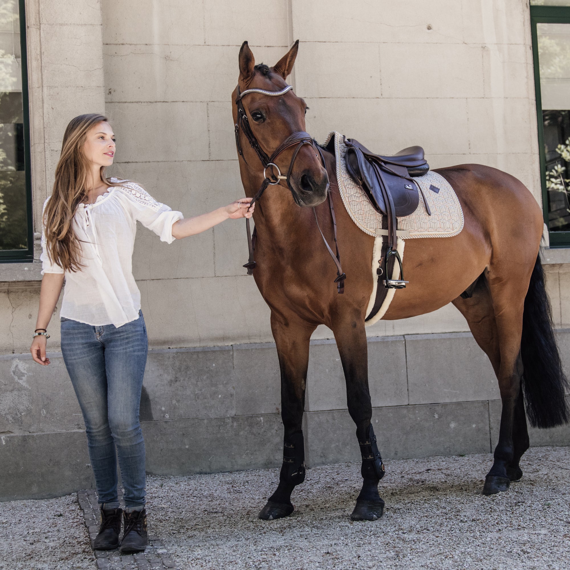 Kentucky Horsewear Saddle Pad Pied-de-Poule Jumping, Beige