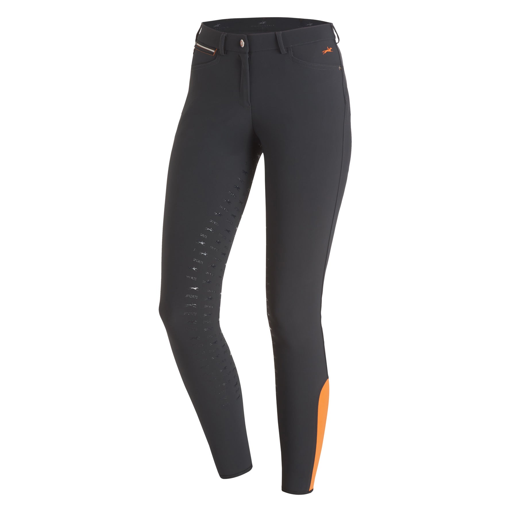 Schockemohle Electra Full Seat, Mid Rise Ladies&#39; Breeches, Grey/Orange