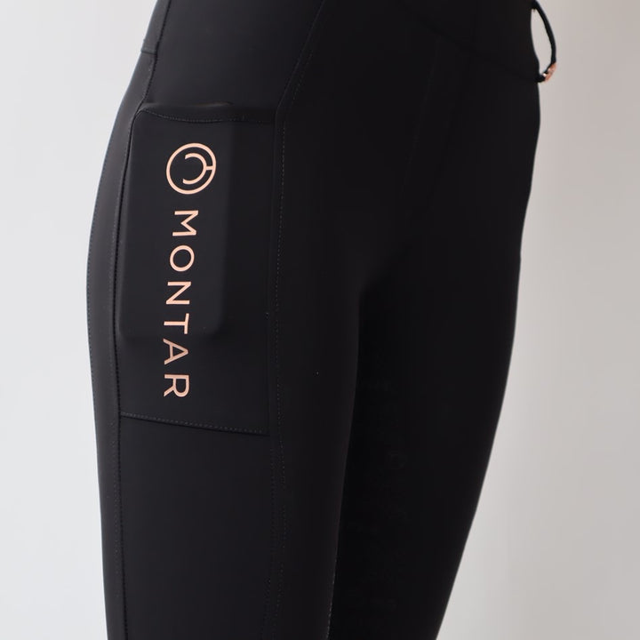 Montar Michelle Rosegold Pull-on Full Grip Riding Tights, Black