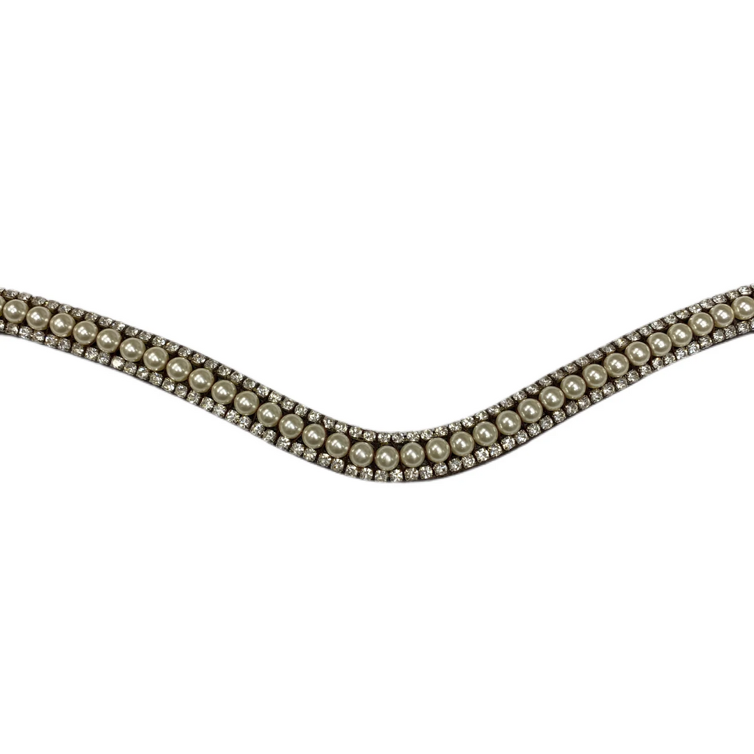Artemis Equine Pearl Cream Snap-On Browband, Brown Leather