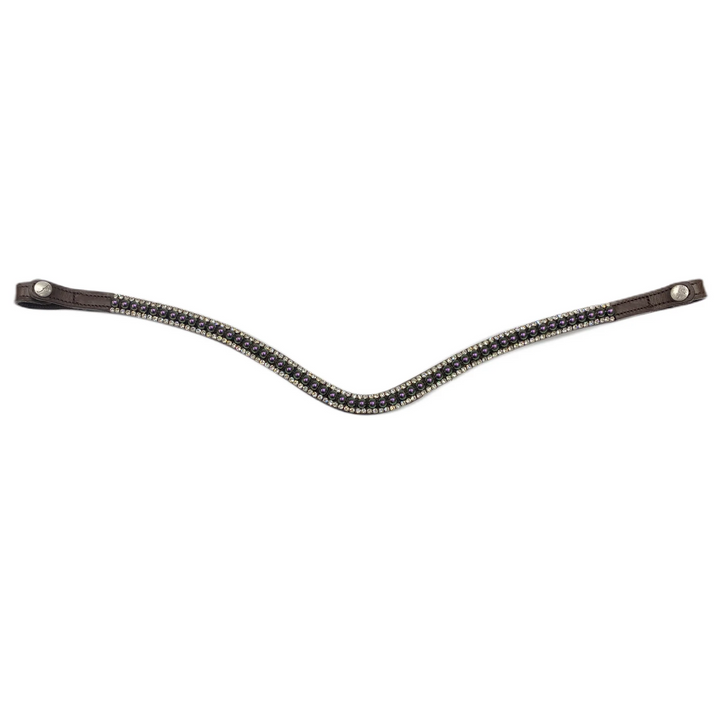 Artemis Equine Pearl Dark Purple Snap-On Browband, Brown Leather