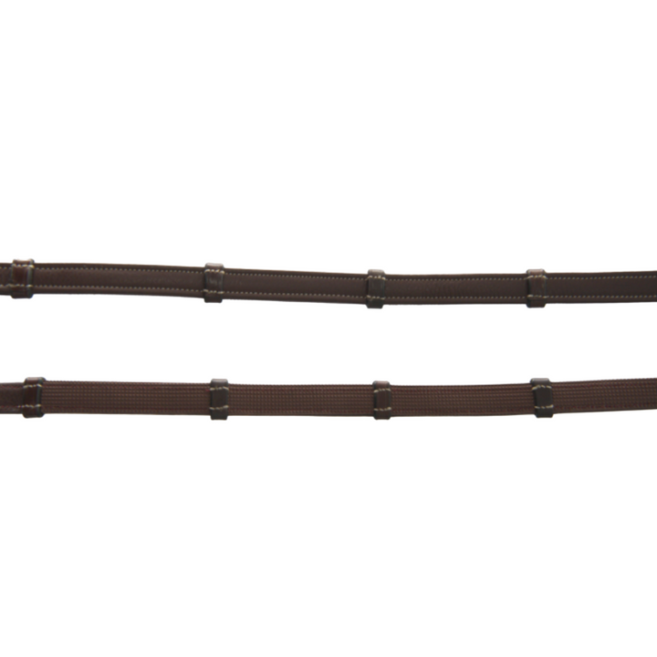Artemis Equine Soft Leather/Rubber Reins, Stops, French Hooks, Brown