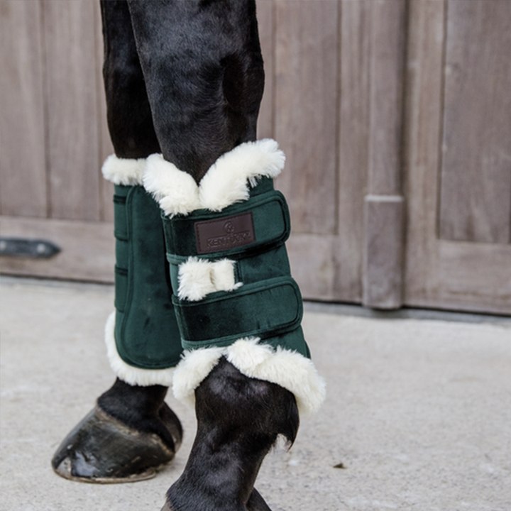 Kentucky Horsewear Brushing Boots Velvet Contrast, Pine Green