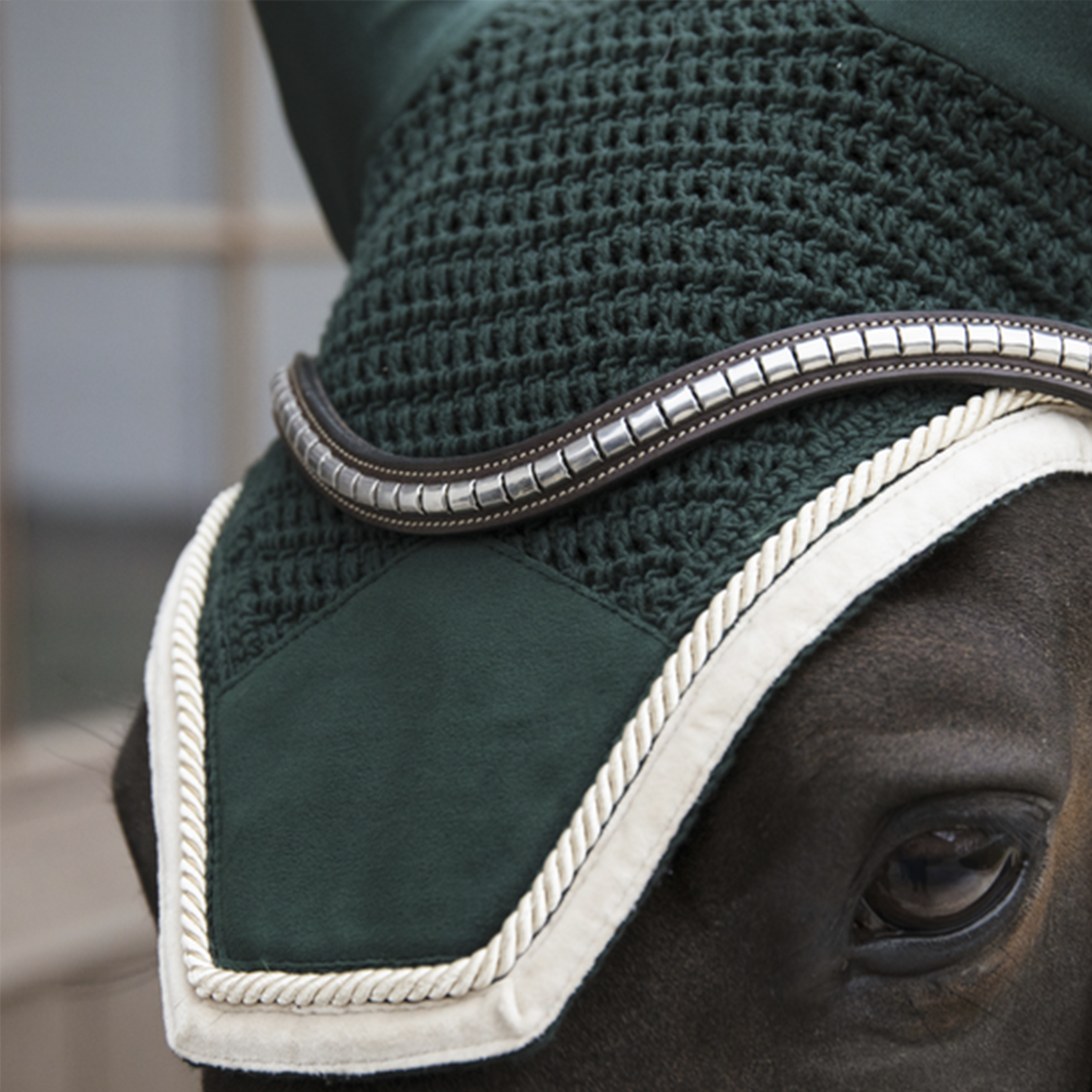 Kentucky Horsewear Fly Veil Wellington Velvet Contrast, Pine Green