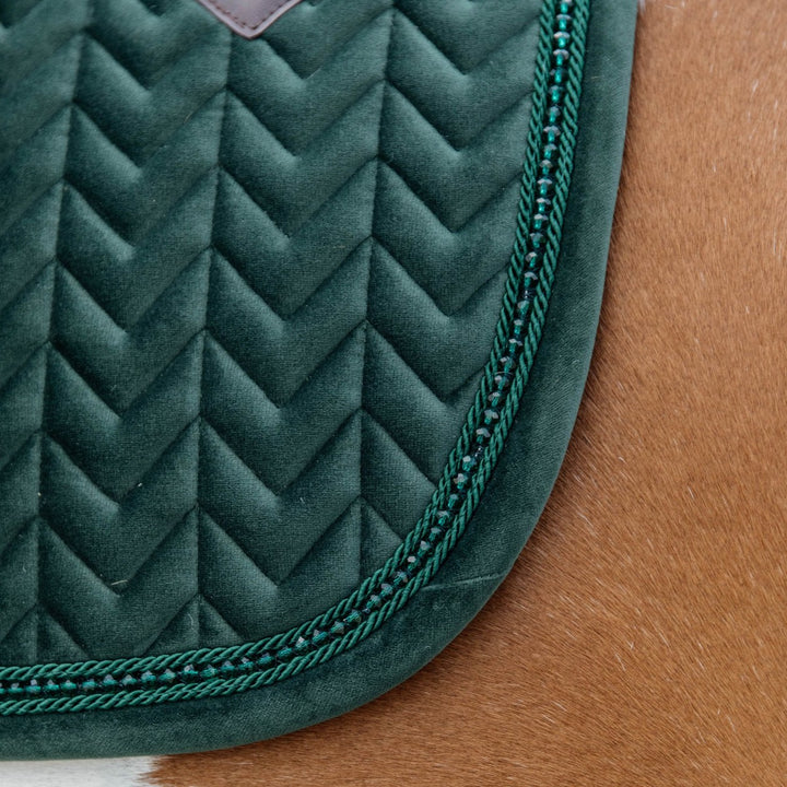Kentucky Horsewear Saddle Pad Basic Velvet Pearls Jumping, Pine Green