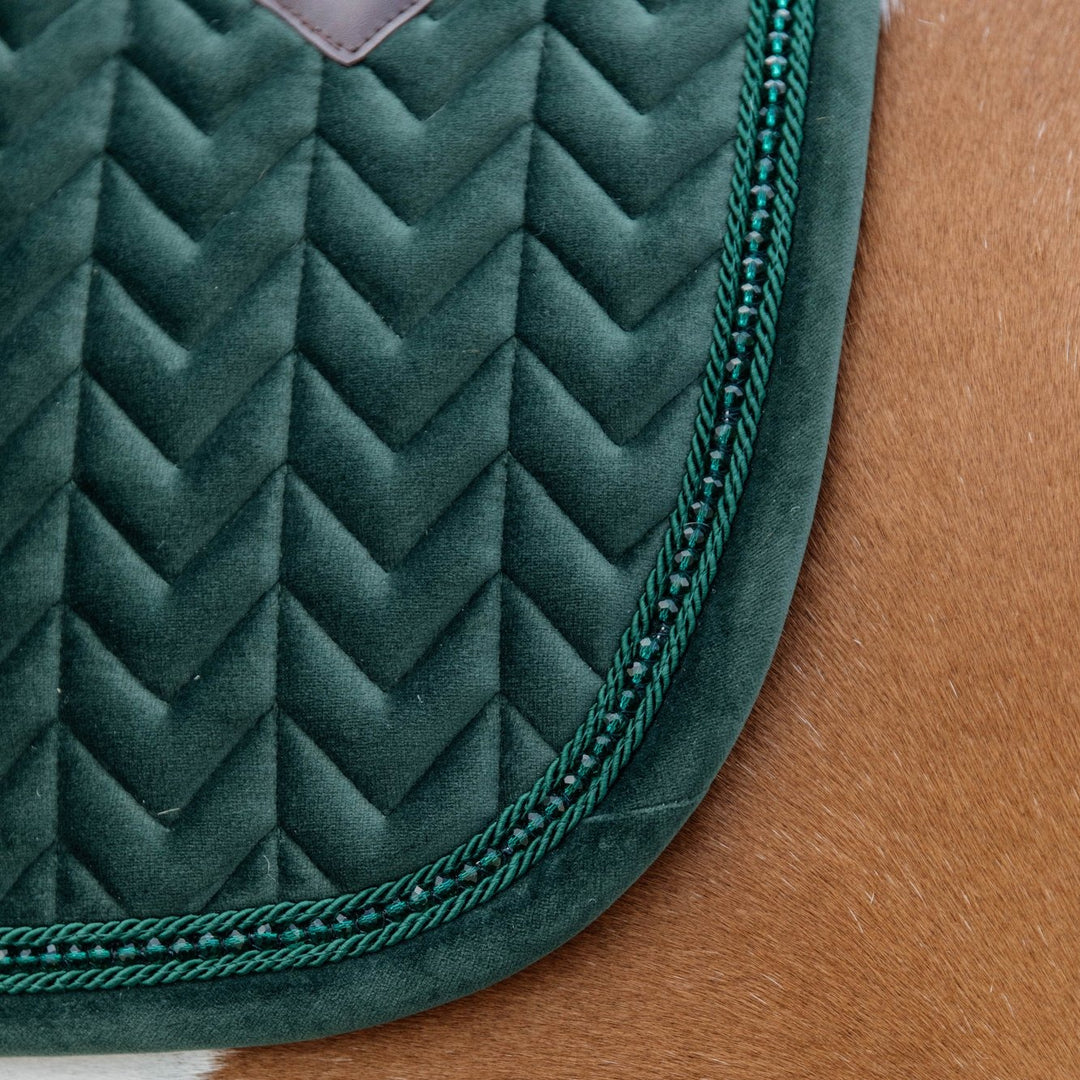 Kentucky Horsewear Saddle Pad Basic Velvet Pearls Dressage, Pine Green