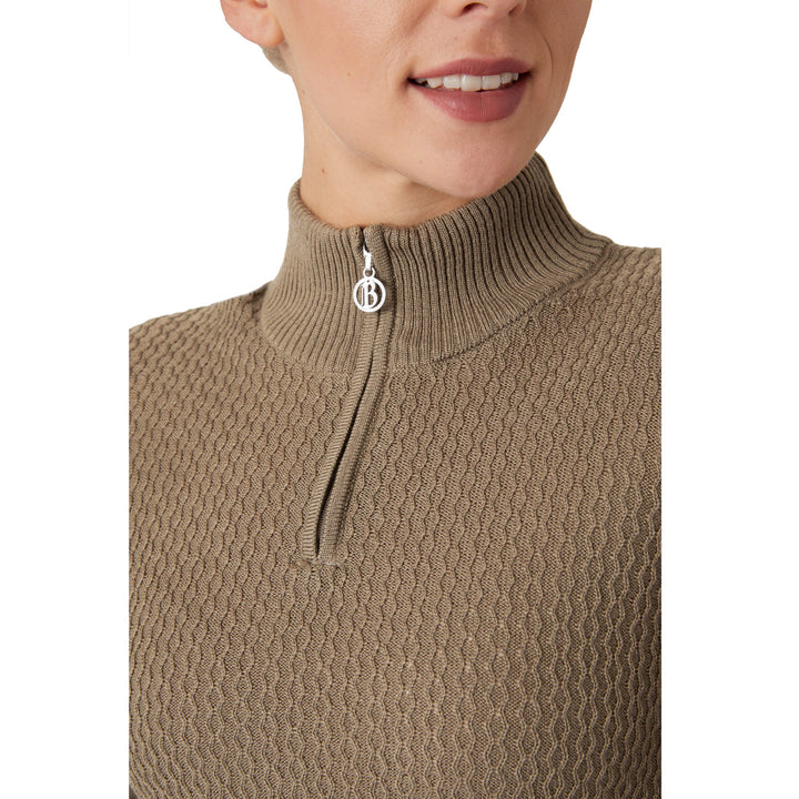 B Vertigo Ruth Ladies Knitted Pullover with Front Zipper, Shiitake Beige