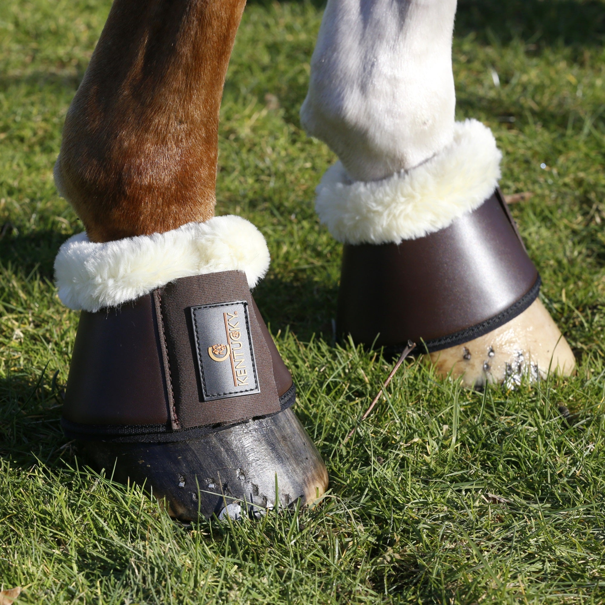 Kentucky Horsewear Sheepskin Leather Overreach Boots, Brown, Natural Sheepskin