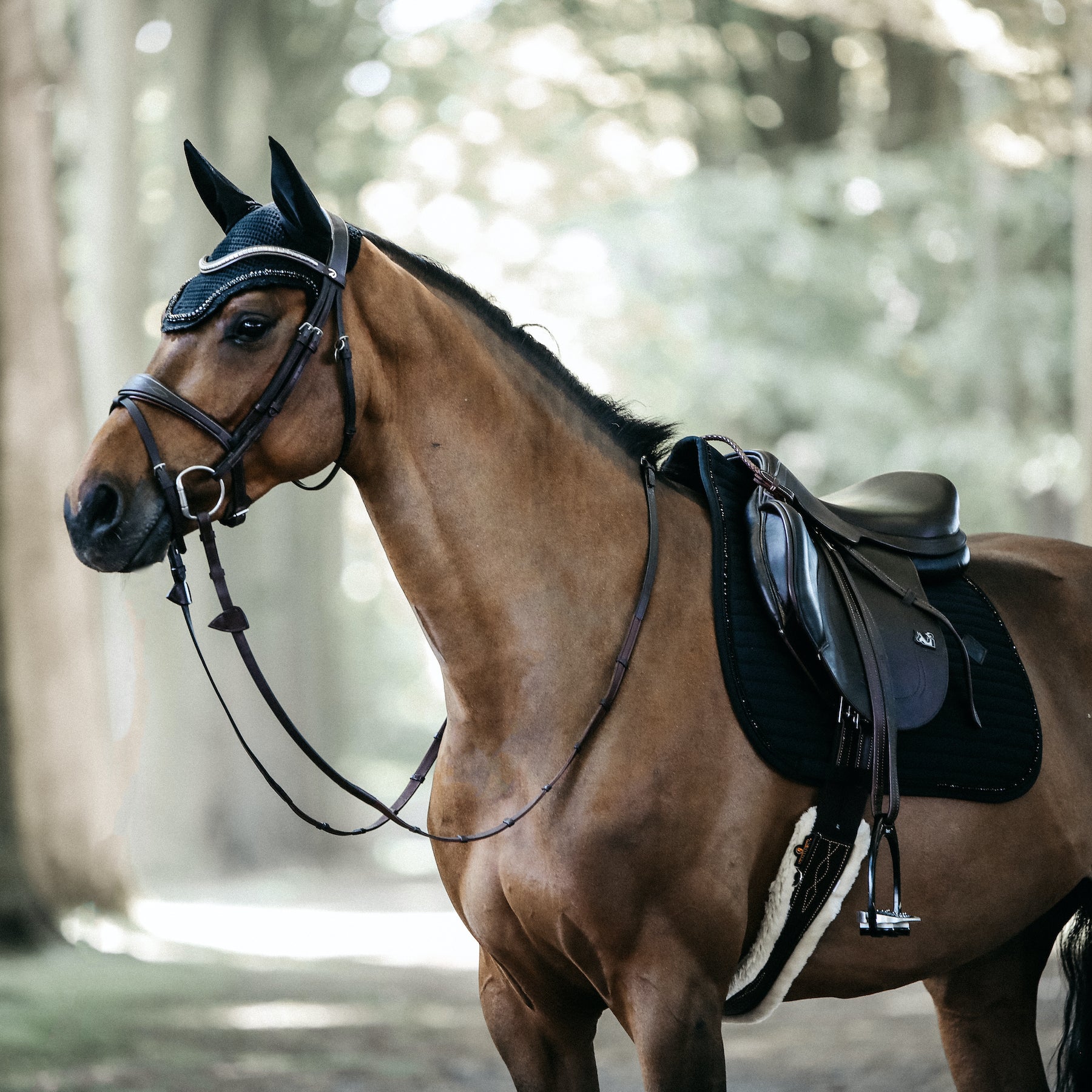 Kentucky Horsewear Fly Veil Long Stone &amp; Pearl Soundless, Black