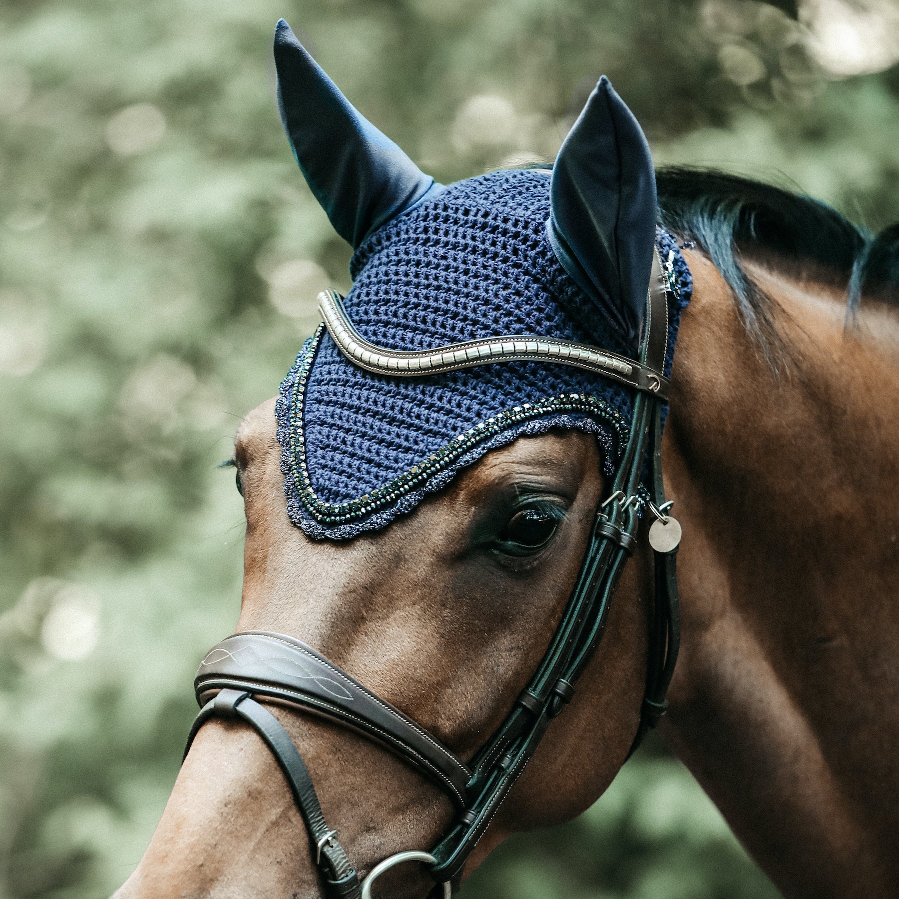 Kentucky Horsewear Fly Veil Long Stone &amp; Pearl, Navy