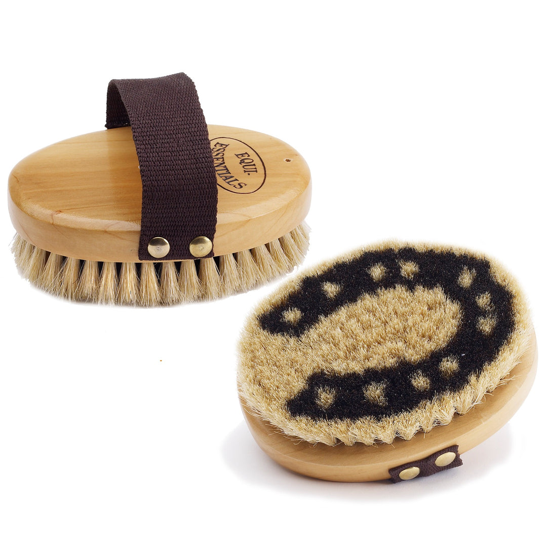 Equi-Essentials Wood Back Horseshoe Body Brush, Horse Hair