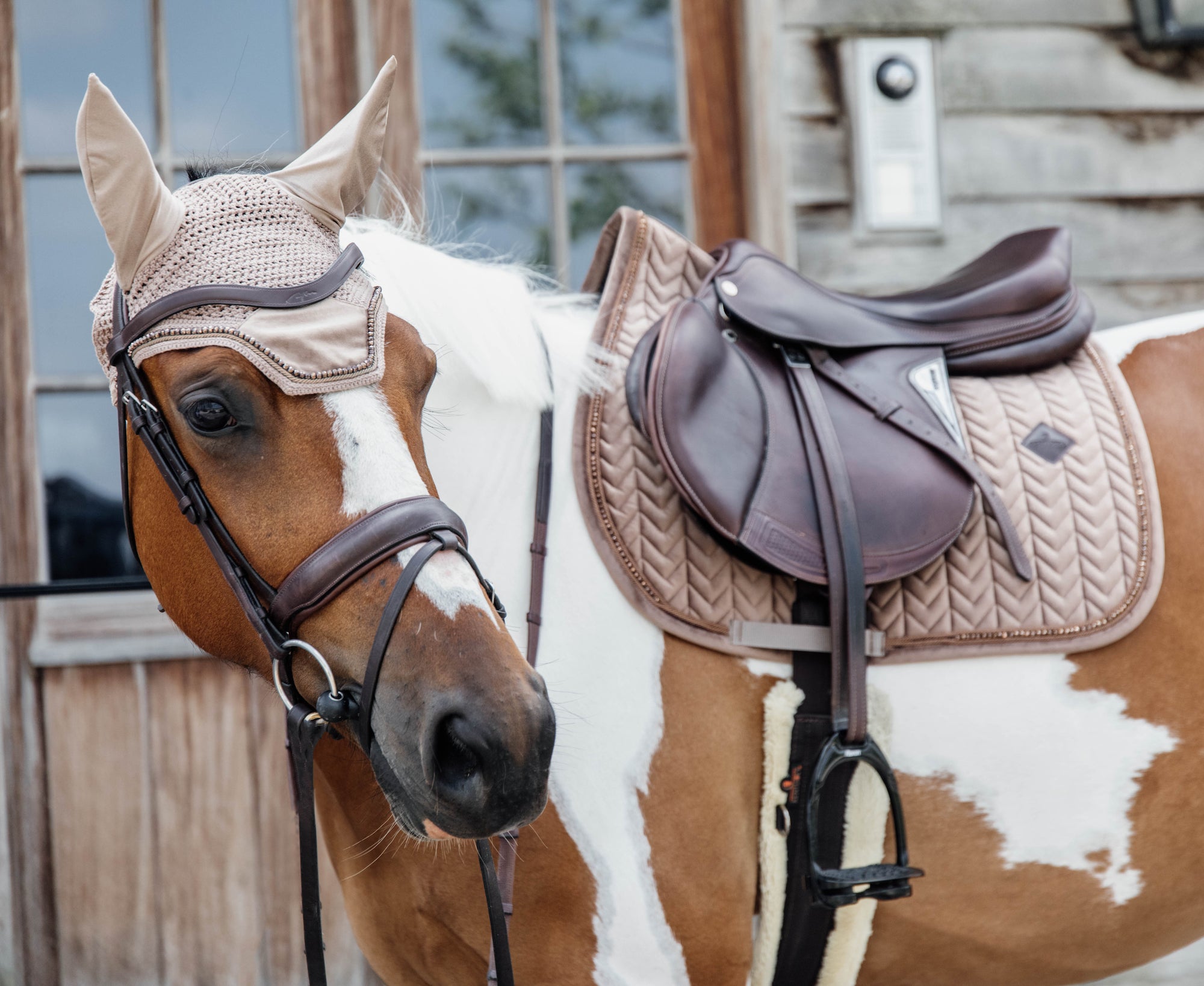 Kentucky Horsewear Saddle Pad Basic Velvet Pearls Jumping, Beige