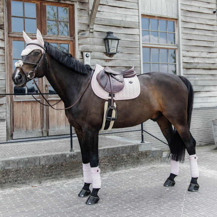 Kentucky Horsewear Fly Veil Wellington Velvet Pearls, Soft Rose
