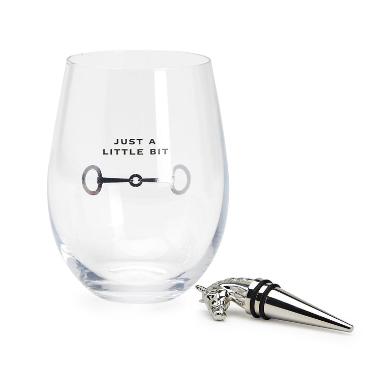 Two's Company Stemless Wine Glass With Horse Head Stopper