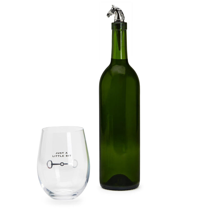 Two's Company Stemless Wine Glass With Horse Head Stopper