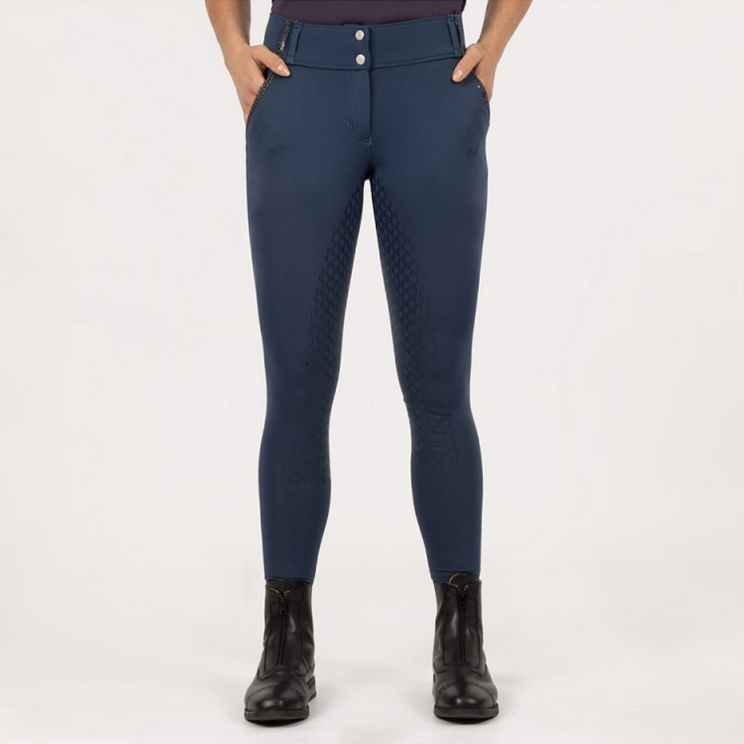 BR CARLA Ladies Silicone High Rise, Full Grip Riding Breeches, Navy Sky