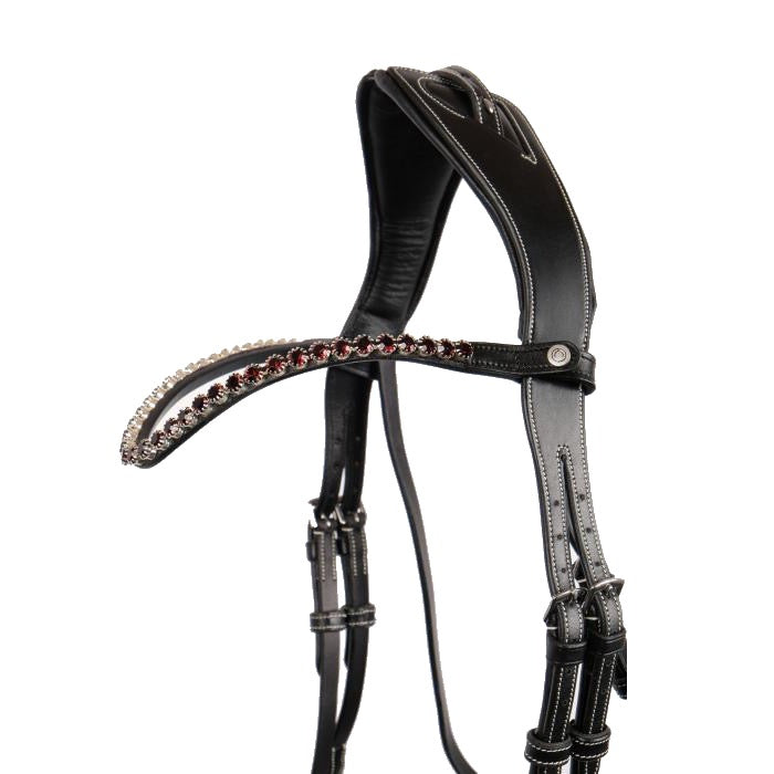 Montar Plum Crystal Snap-On Browband, Black Leather