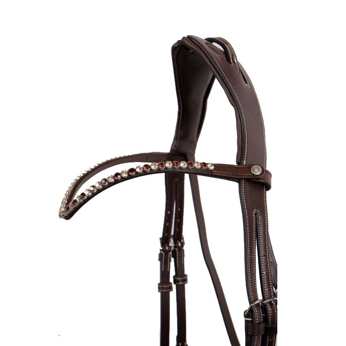 Montar Plum/Honey Crystal Snap-On Browband, Brown Leather
