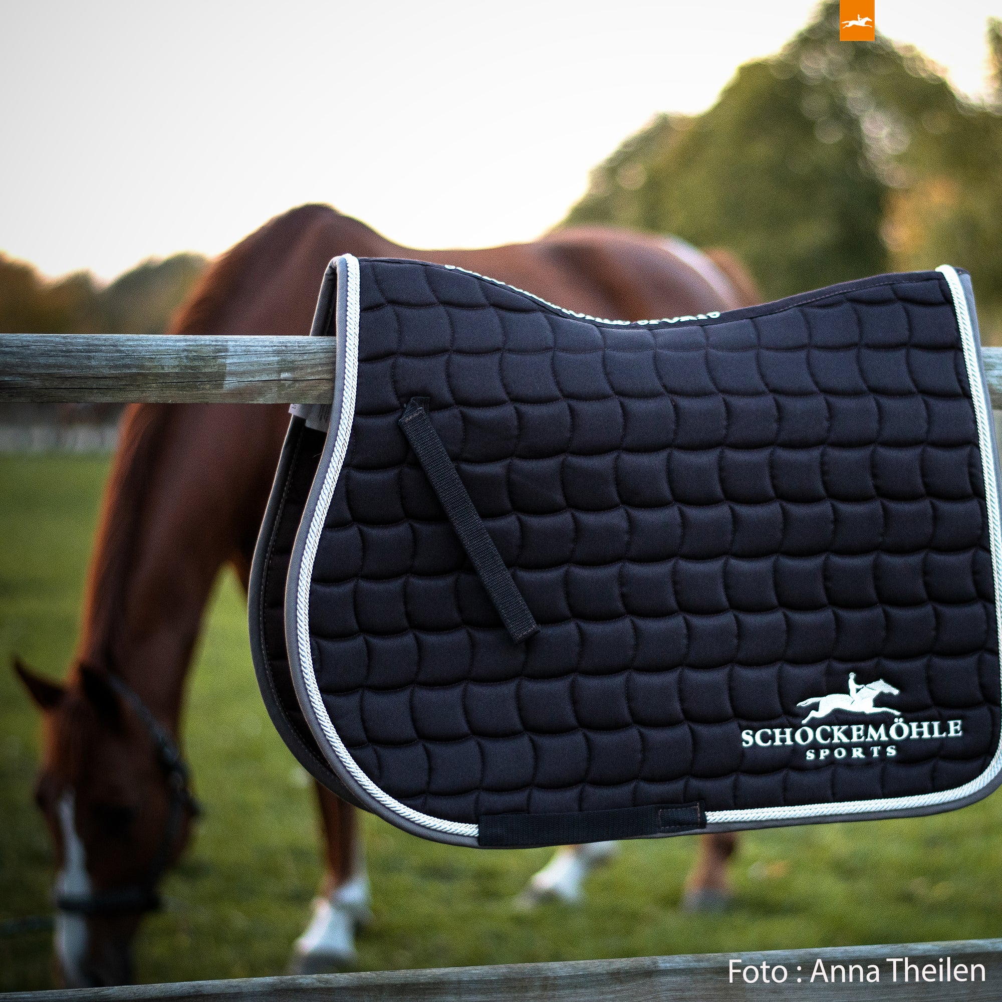 Schockemohle Dynamite Dressage Saddle Pad Logo, Navy/Stone, Full