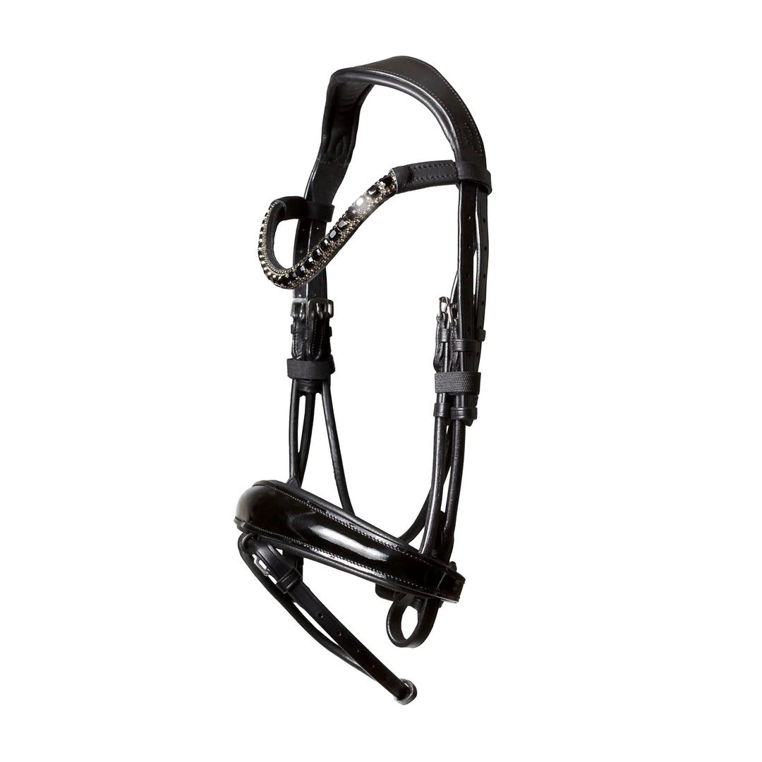 Lumiere Equestrian AUDREY Rolled Leather Bridle, Black with Reins