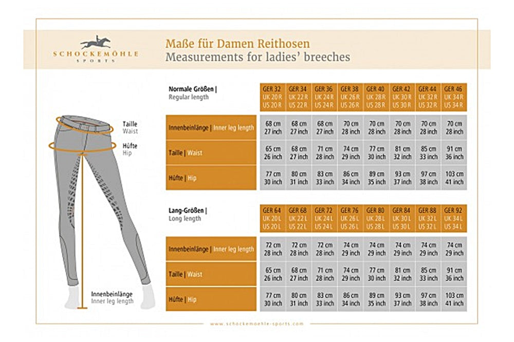 Schockemohle Eleonore Ladies&#39; Knee Grip, Mid Rise Breeches, Grey-Orange