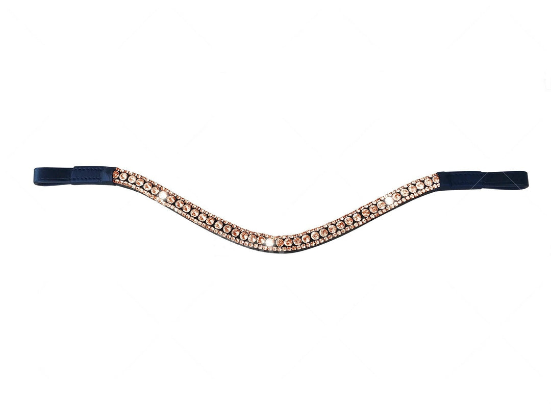 Lumiere Equestrian Rose Gold Crystal Browband, BROWN Leather
