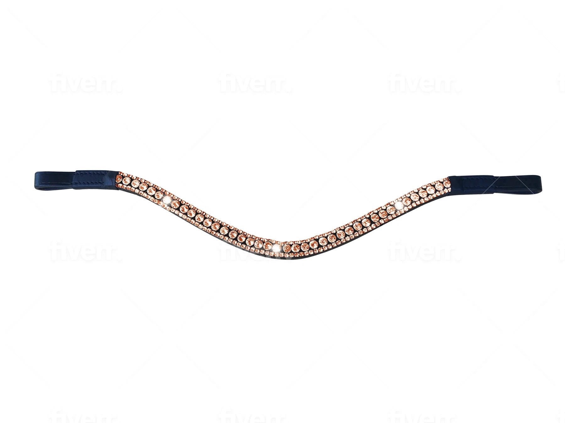 Lumiere Equestrian Rose Gold Crystal Browband, Black Leather
