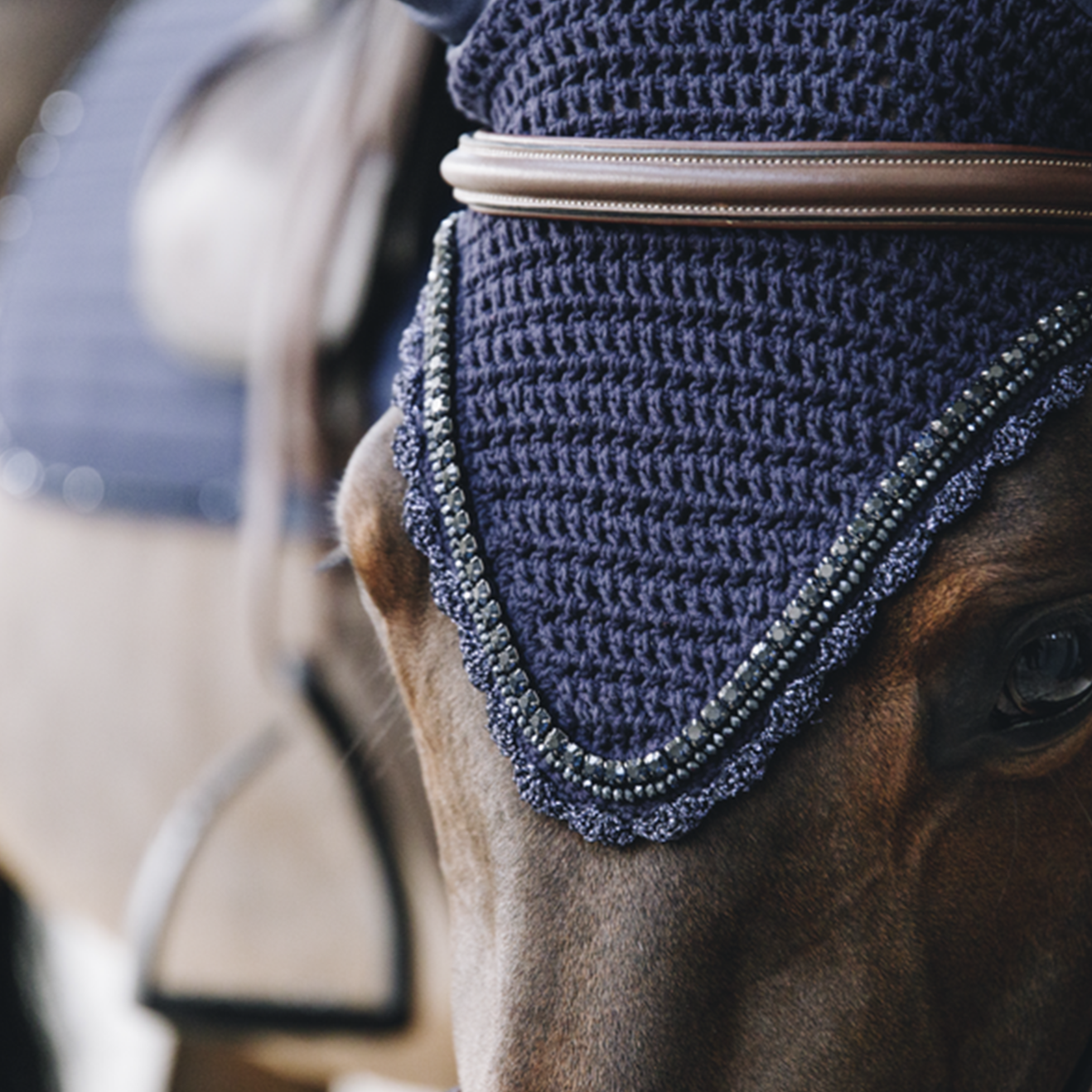 Kentucky Horsewear Fly Veil Long Stone &amp; Pearl Soundless, Navy