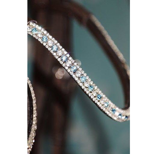 Lumiere Equestrian Baby Blue Crystal Browband, BLACK Leather